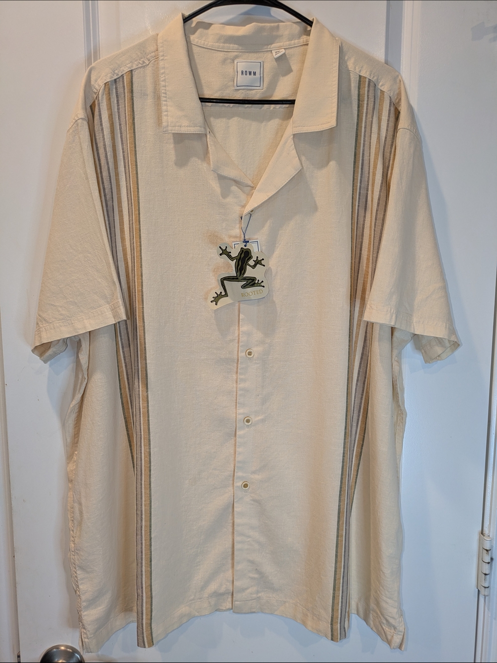 ROWM Button Up Shirt XXL NWT Hemp Lyocell Striped Resort Camp Casual Beach